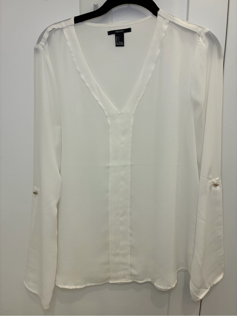 Forever 21 White V-Neck Long Sleeve or 3/4 Shirt